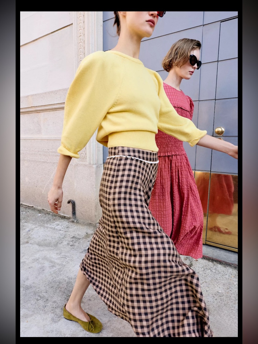 Zara gingham Checked Midi Skirt - Picture 2 of 8
